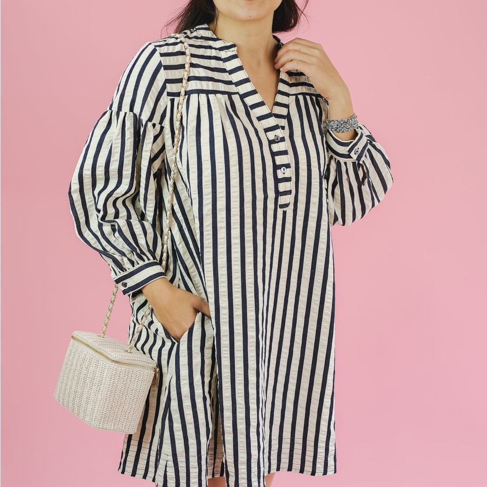 entro Black and White Striped Mini Dress